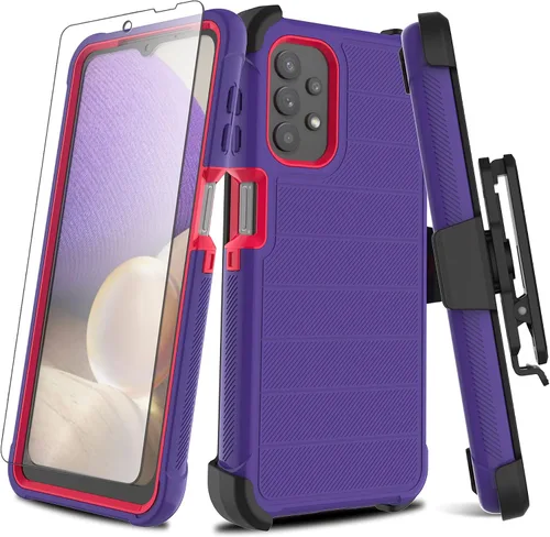 Funda para Galaxy A32 5G con protector de pantalla de TPU suave, [serie de fundas], funda protectora de cuerpo completo resistente con clip para