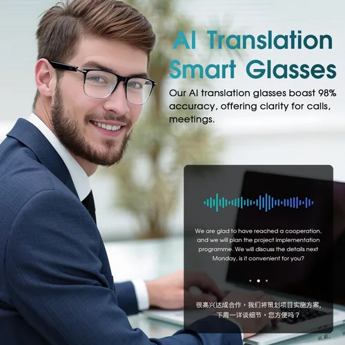 Miniatura 4 de Al - Lentes inteligentes para hombres y mujeres, lentes de traducción Bluetooth con 164 idiomas, lente de cambio de color, música y llamadas