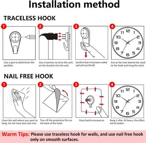 Miniatura 9 de Reloj de pared moderno de 8 pulgadas que funciona con pilas, reloj analógico de cuarzo silencioso sin tictac con números grandes, reloj de pared