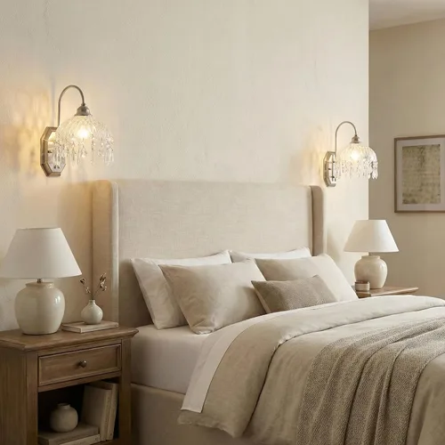 Miniatura 6 de Juego de 2 apliques de pared modernos, cristal de cristal, apliques de níquel para decoración de pared, juego de 2 acabados, para dormitorio, baño