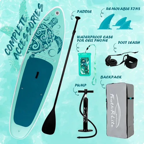 Miniatura 4 de FEATH-R-LITE Tabla de paddle surf inflable ultraligera de 10 pies x 30 pulgadas/10 pies 6 pulgadas x 33 pulgadas, para todos los niveles de Tortuga