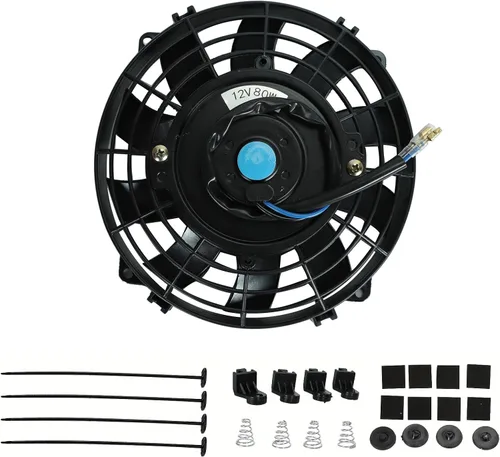 Ventilador eléctrico universal delgado de 17,8 cm, tire/empuje para radiador, 12V 80W con kit de montaje