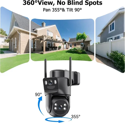Miniatura 6 de Cámaras de seguridad solar de doble lente inalámbricas para exteriores, WiFi 6 G/2.4G, visión de 360°, panorámica/inclinación, cámara de seguridad