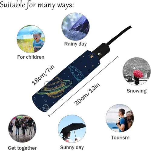 Miniatura 4 de DHDM Astronaut Automatic Umbrella for Rain and Sun Male Women Beach Parasol Print Folding Umbrella