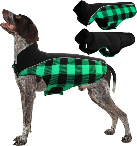 Miniatura 10 de Kuoser - Abrigo reversible para perros para climas fríos, abrigo de invierno impermeable reflejante para mascotas, abrigo para perros a cuadros