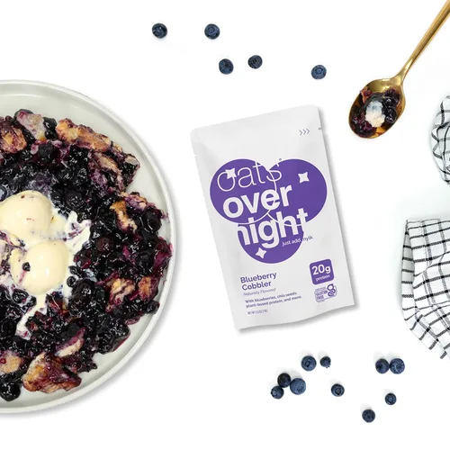 Miniatura 6 de Oats Overnight - Blueberry Cobbler - Vegano, 0.71 oz de proteína, batido de desayuno alto en fibra - Sin gluten, avena sin OMG (2.5 oz por comida)