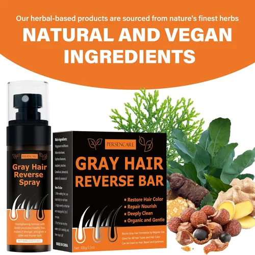 Miniatura 4 de Barra inversa de cabello gris + juegos de aerosol, para hombres y mujeres, cubre el suero de cabello gris, jabón acondicionador para engrosar