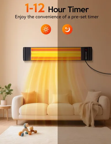 Miniatura 5 de VAGKRI Calentadores para exteriores, calentador eléctrico infrarrojo para patio con control remoto y temporizador de 12 horas, impermeable IP65, 3