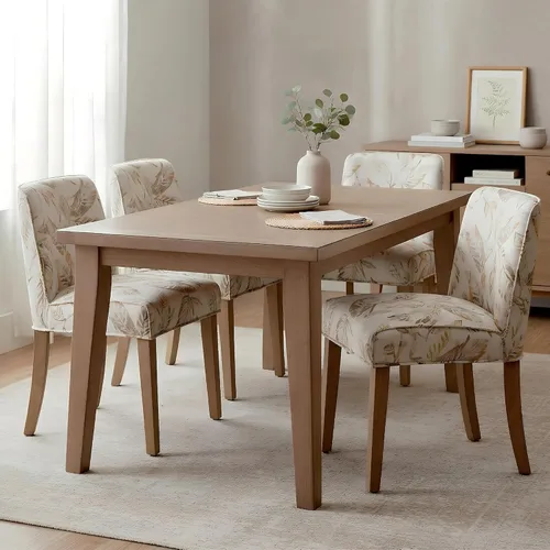 Miniatura 10 de Juego de 6 sillas de comedor de estilo rústico tapizadas de lino a rayas caqui, sillas de comedor sin brazos para el hogar, cocina, comedor, Franja