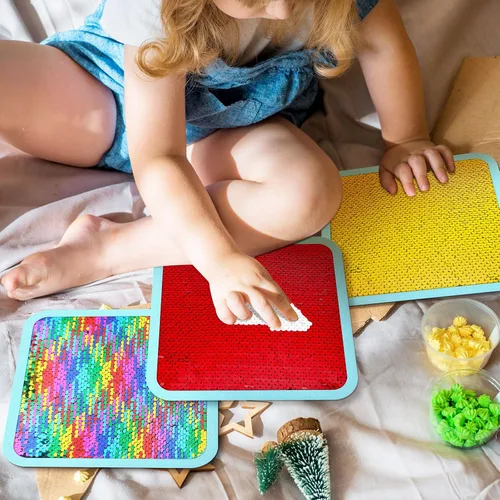 Miniatura 4 de VitalCozy 8 tapetes sensoriales de lentejuelas con panel de pared de tela de lentejuelas de 8 pulgadas, surtido de azulejos sensoriales táctiles