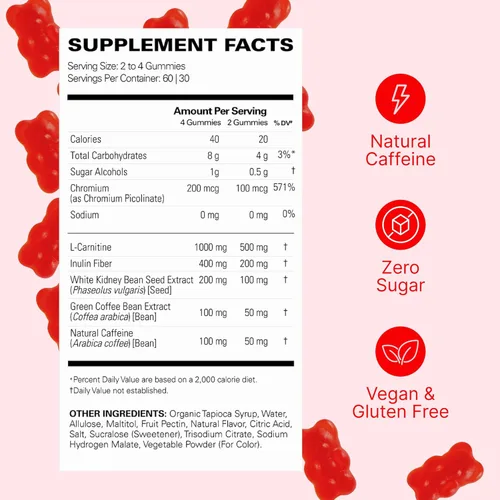 Miniatura 2 de EHP Labs OxyShred Gummies - Gomitas preentrenamiento y masticables energéticos con 100 mg de cafeína, L-carnitina para apoyo térmico y metabólico