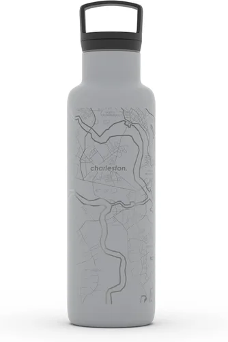 Miniatura 19 de Well Told Botella de agua aislada con mapa de Washington DC grabado, botella de acero inoxidable grabada (21 onzas, blanco) botella aislada de mapa