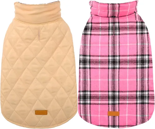 Miniatura 20 de Kuoser - Abrigo rojo para perro, abrigo de invierno a cuadros, impermeable, reversible, S-XS
