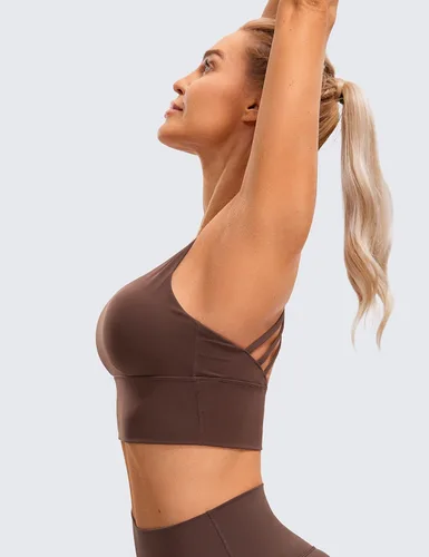 Miniatura 4 de CRZ YOGA - Brasieres deportivos de linea larga con tirantes delgados para mujer, sin aros, acolchados, cruzados, para yoga, cortados, sin mangas