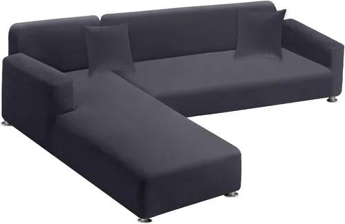 Miniatura 10 de LA MEACK Fundas para sofá modular, 2 piezas, suave, en forma de L, súper elástica, tipo L, con 2 fundas de almohada, funda de sofá de 3 plazas +