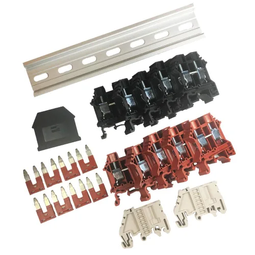 Miniatura 3 de Kit de ensamblaje Dinkle DK10N rojo/negro de 10 grupos con puentes, bloques terminales de riel DIN, 6-20 AWG, 60 amperios, 600 voltios UL reconocido