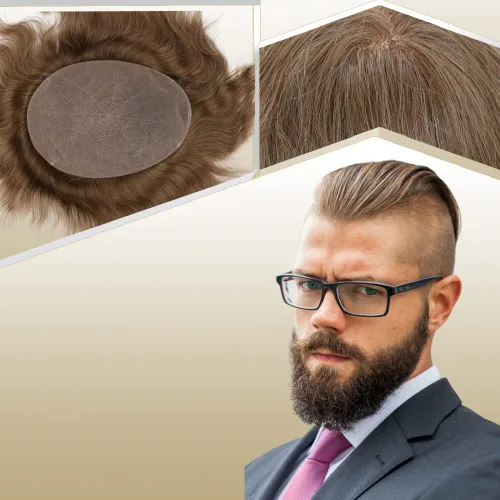 Miniatura 27 de Tupé de cabello humano europeo para hombres, suave encaje suizo completo, sistema de reemplazo de cabello, extensiones de cabello de 10 x 8 1B
