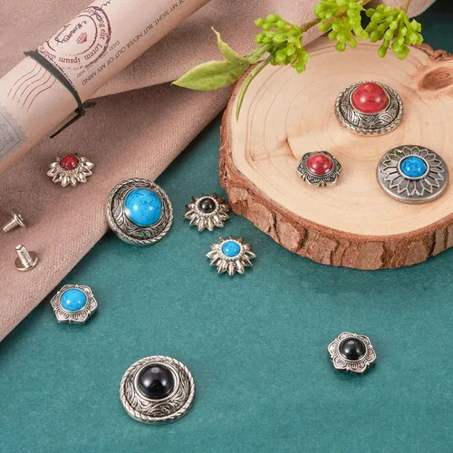 Miniatura 5 de 24 Juegos de Conchos para Cuero Remaches Decorativos de Girasol Tachuelas 13-20mm (0.512-0.787 in) Conchos Turquesa Remache Rápido de Metal