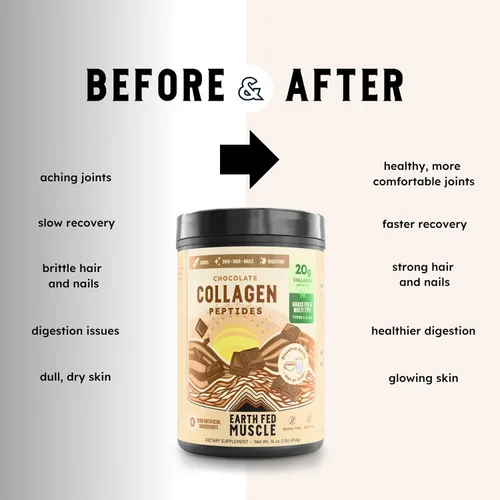 Miniatura 6 de Earth Fed Muscle Péptidos de colágeno de chocolate, certificados por terceros. 0.71 oz de proteína, chocolate, alimentado con hierba, sin OMG, sin