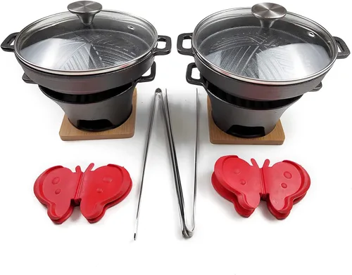 HAWOK Placa Yakiniku de Hierro Fundido con Tapa de Cristal mini estufa juego de 2………