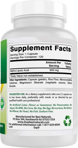 Miniatura 7 de Best Naturals- Ácido alfa lipoico (ALA) - 600 mg (120 unidades (paquete de 2))