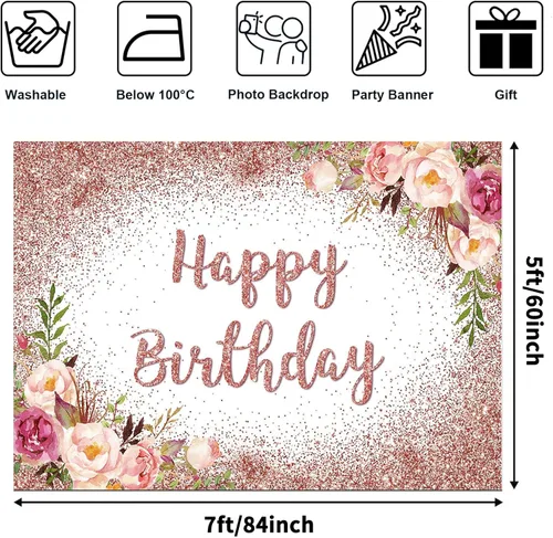 Miniatura 2 de Avezano Telón de fondo de cumpleaños de oro rosa para niñas y mujeres, fiesta de feliz cumpleaños, fondo de fotografía, color rosa, floral, oro