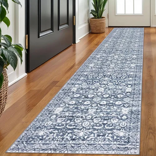 Miniatura 51 de Lansny Alfombra bohemia de 2 x 3 pulgadas, lavable, color negro, azul marino, floral, alfombra de cocina, alfombra de área pequeña de lana
