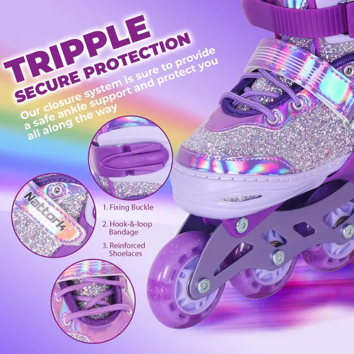 Miniatura 4 de Nattork Patines en línea para niños y niñas, patines ajustables con ruedas iluminadas para edades de 3 a 12 años, el mejor regalo de cumpleaños