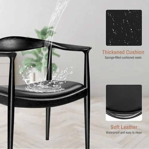 Miniatura 5 de Kennedy - Sillón tapizado de piel sintética, silla de comedor de estilo moderno de mediados de siglo, adecuada para cocina, comedor, oficina (negro)