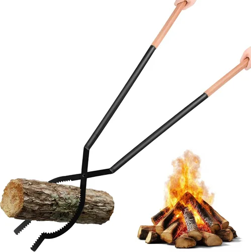 Pinzas grandes para chimenea de 42 pulgadas con forma de tijera dentada, pinzas portátiles expandibles para hogueras al aire libre, agarrador de