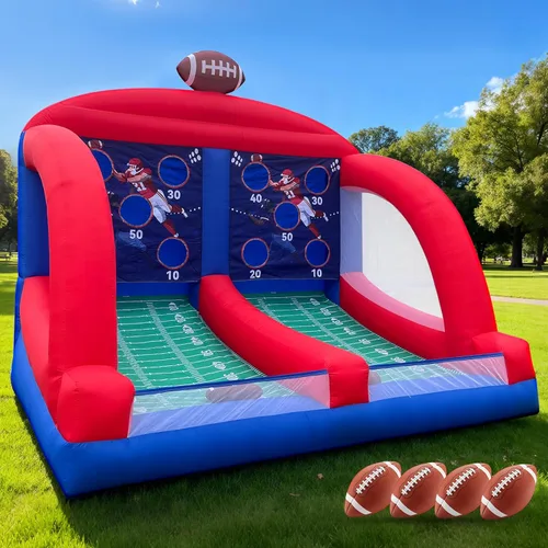 OZIS Juegos inflables de carnaval con 4 bolas, objetivo de lanzamiento de fútbol con potente soplador, fácil configuración para comerciales en