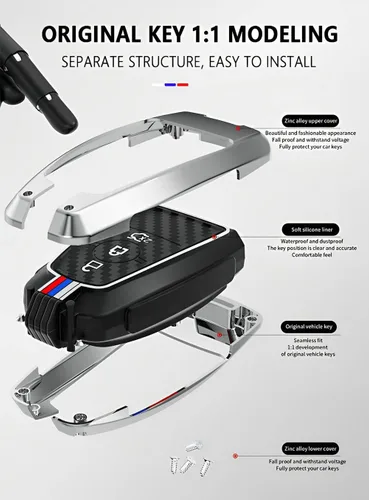 Miniatura 8 de Funda para llavero Ford para Mustang F150 Bronco Explorer Fusion Escape 2018-2026 funda inteligente (FDA-fibra de carbono)