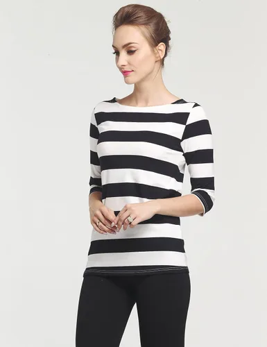 Miniatura 5 de Camii Mia - Playera a rayas de algodón con mangas 34, para mujer.