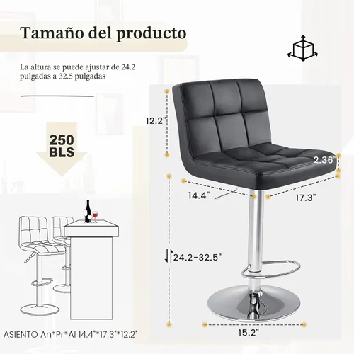 Miniatura 2 de DUMOS Juego de 4 Taburetes de Bar, Taburetes de Bar de Altura de Mostrador de 24 Pulgadas, Taburetes Modernos de Cocina Tapizados con Base de Metal