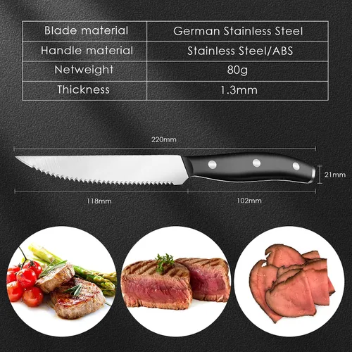 Miniatura 4 de Cuchillo para carne, juego de 8 cuchillos para carne, juego de 8 cuchillos de carne dentados de acero inoxidable de alto carbono, cuchillos afilados