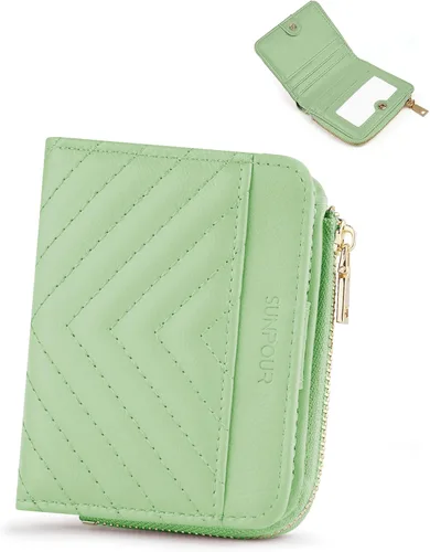 Miniatura 23 de Billeteras pequeñas y plegables para mujer, mini-cartera RFID para mujer, tarjetero delgado con bolsillo con cremallera para monedas y 2 ventanas