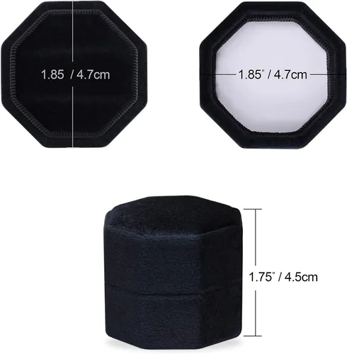 Miniatura 3 de BLUTETE Caja de terciopelo con 2 ranuras para joyería, caja de compromiso, boda, caja de recuerdo, anillo de foto nupcial, octágono de doble ranura