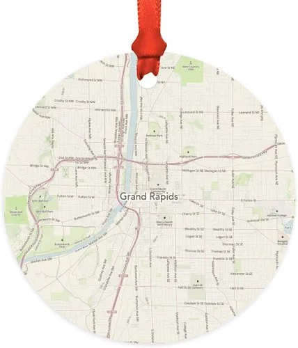 Miniatura 33 de Andaz Press Mapa de la ciudad de Estados Unidos redondo de madera natural MDF ornamento de Navidad, Akron, Ohio Vintage Mapa, 1 paquete, larga
