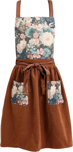 Miniatura 17 de Delantal Vintage Lindo para Mujer con Bolsillos, Delantal con Espalda Cruzada para Cocinar, Hornear, Cocina, Jardinería Negro