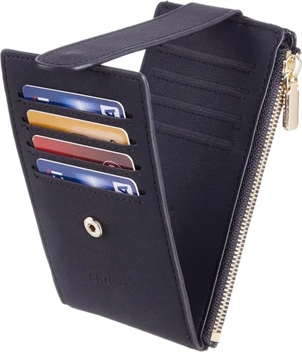 Miniatura 6 de Chelmon Billetera delgada con bloqueo RFID para mujer con bolsillo con cremallera Negro liso Minimalista