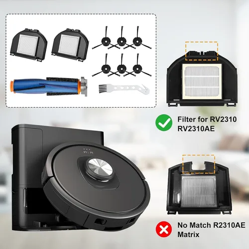 Miniatura 3 de Paquete de 10 piezas de repuesto para robot aspirador Shark RV2310 RV2310AE, 1 cepillo principal, 2 filtros HEPA, 6 cepillos laterales, 1 cepillo