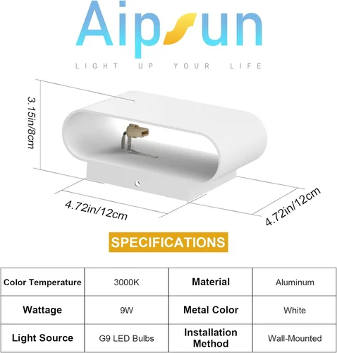 Miniatura 6 de Aipsun Aplique de pared LED moderno de aluminio para interiores, con cableado, juego de 2 luces de montaje en pared arriba y abajo, para sala