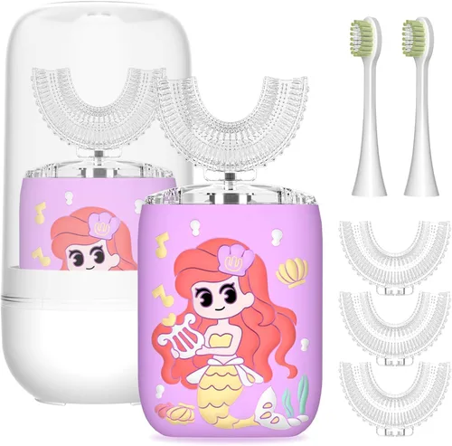 Cepillos de dientes eléctricos para niños, cepillo de dientes ultrasónico en forma de U, cepillo de dientes recargable para niños con temporizador