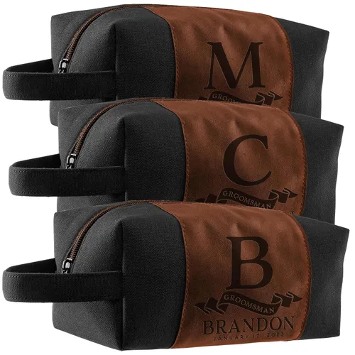 Miniatura 10 de Regalos personalizados para padrinos de boda, bolsas de aseo personalizadas para hombres, regalos de padrino de boda, Beige, Diseño #1, Juego de 3