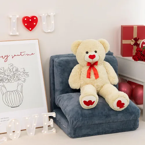 Miniatura 2 de HollyHOME Oso de Peluche Grande Animal de Peluche Oso Grande de Felpa con Corazón Rojo para Novia y Niños Juguete de Regalo de Vacaciones 36 Beige