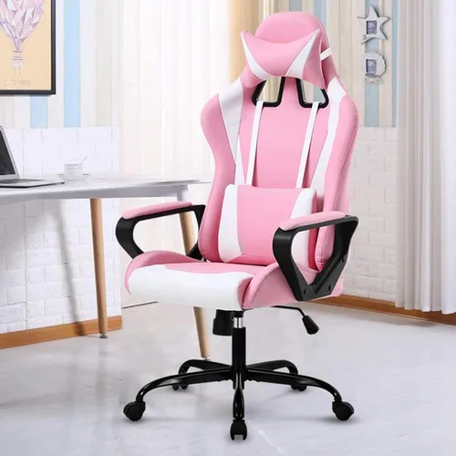 Miniatura 11 de Silla moderna para videojuegos, ergonómica con respaldo alto, silla de oficina de piel sintética con soporte lumbar, color negro