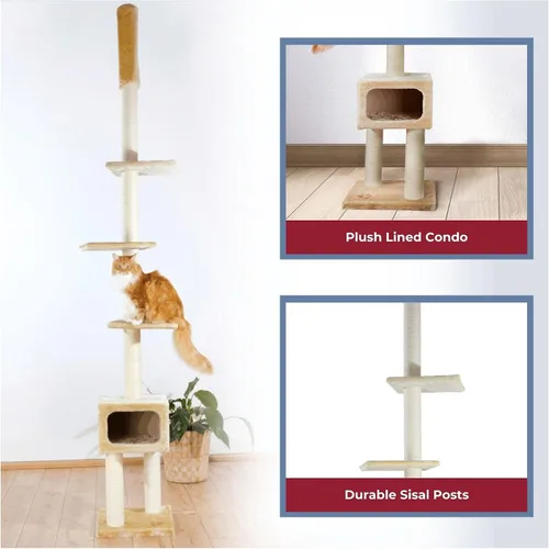 Miniatura 5 de TRIXIE Santander - Torre para gatos de suelo a techo, rascador de sisal ajustable de 96 a 108 pulgadas de altura, condominio para gatos, plataformas