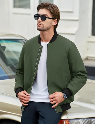 Miniatura 3 de Cotrasen Chaqueta bomber para hombre, para otoño e invierno, cálida, rompevientos, con cremallera completa, acolchada, casual