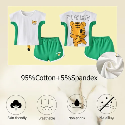 Miniatura 5 de TONWHAR Camiseta unisex con estampado de animales, 2 piezas, de algodón, de manga corta, para el verano