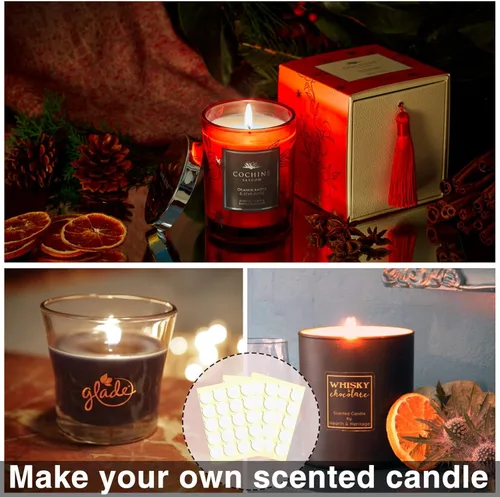 Miniatura 5 de Kit de 240 piezas de fabricación de velas, calcomanías de mecha de vela, suministros para hacer velas, calcomanías de doble cara con la pequeña